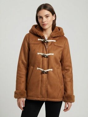 BEAMS HEART Faux Suede Sherpa Duffle Coat Camel (XS/S)